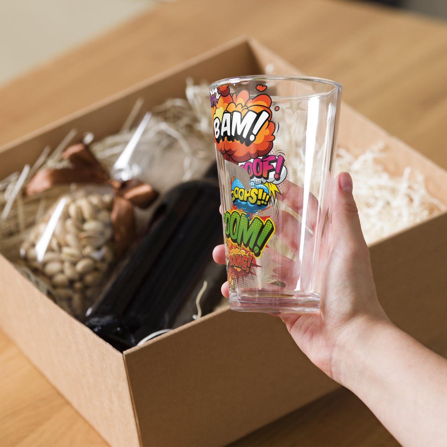 Comic pint glass