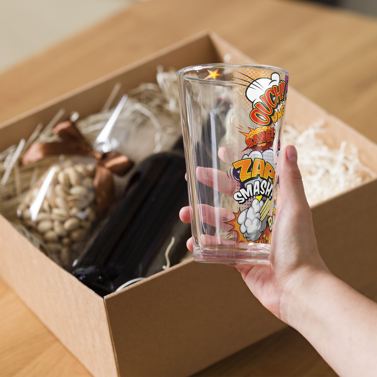 Comic pint glass